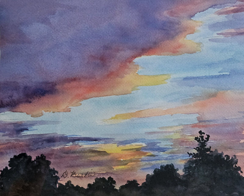 Sunset, a watercolor painting by Dorothy Burdin
